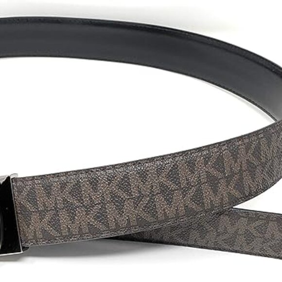 Michael Kors Men's Cut to Fit Reversible PVC Leather MK Plaque Belt (Brown) - Picture 2 of 4